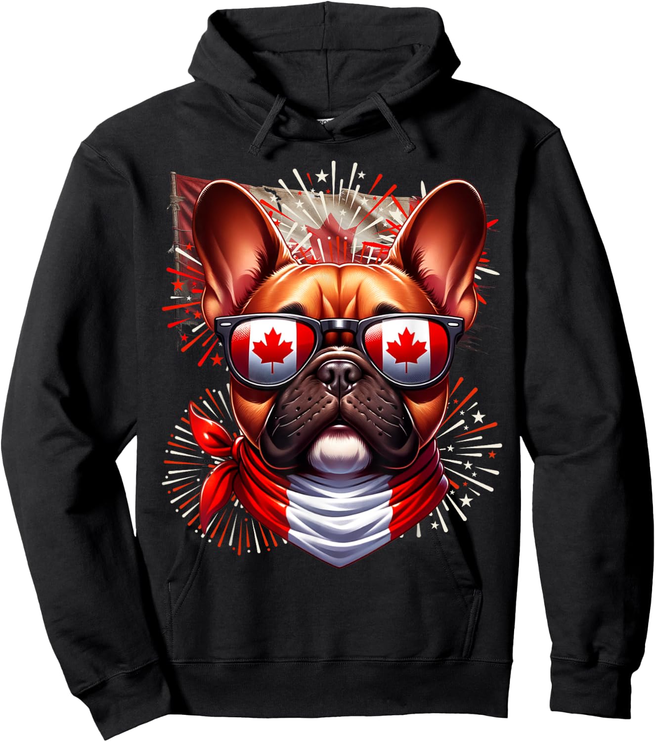 French Bulldog Canada Frenchie Flag Canadian Pet Dog Cute Women Kids Hoodie - Hoodie | Black