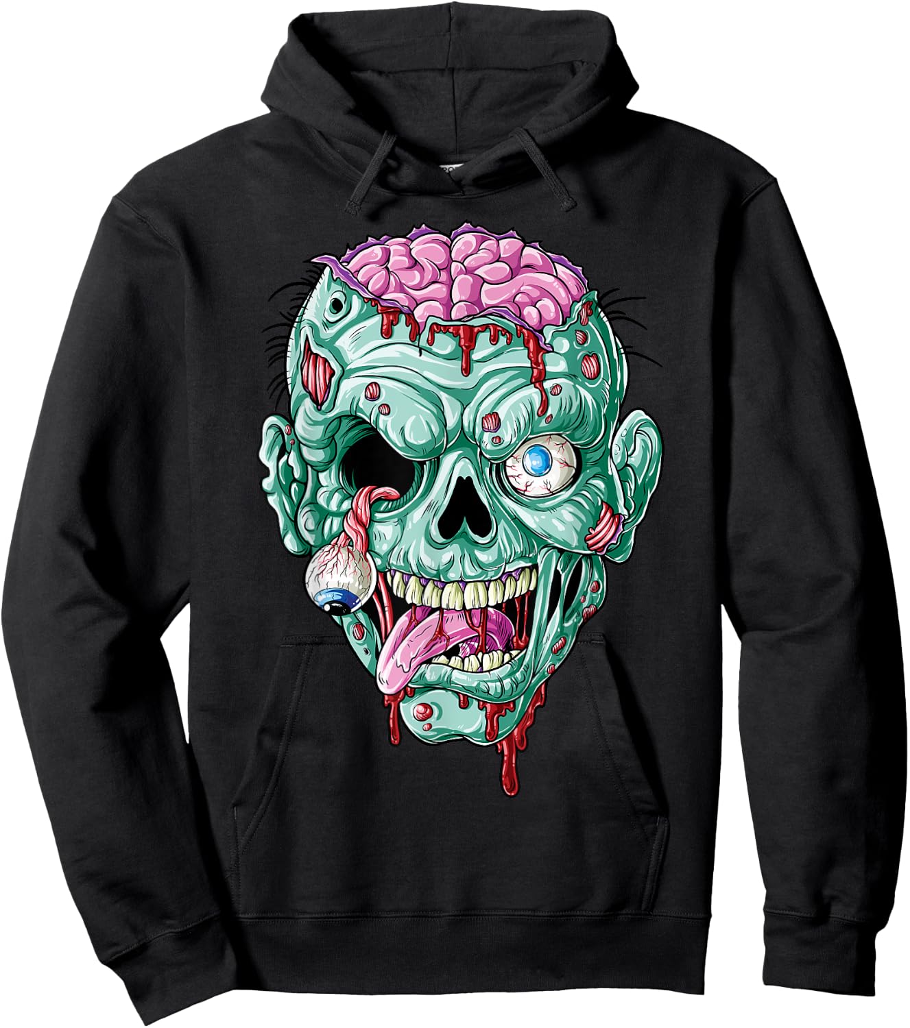 Zombie Face Brain Halloween Boys Men Women Girls Scary Funny Hoodie - Hoodie | Black