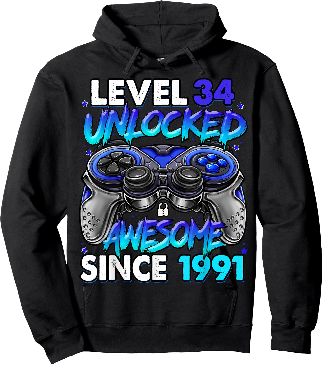 Level 34 Unlocked Awesome Since 1991 34th Birthday Gaming Hoodie - Hoodie | Black