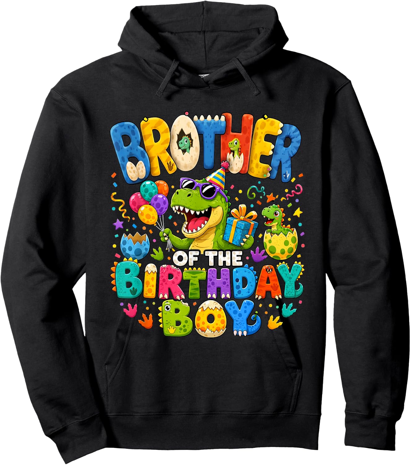 Bro Brother of The Birthday Boy Dinosaur T-Rex Hoodie - Hoodie | Black