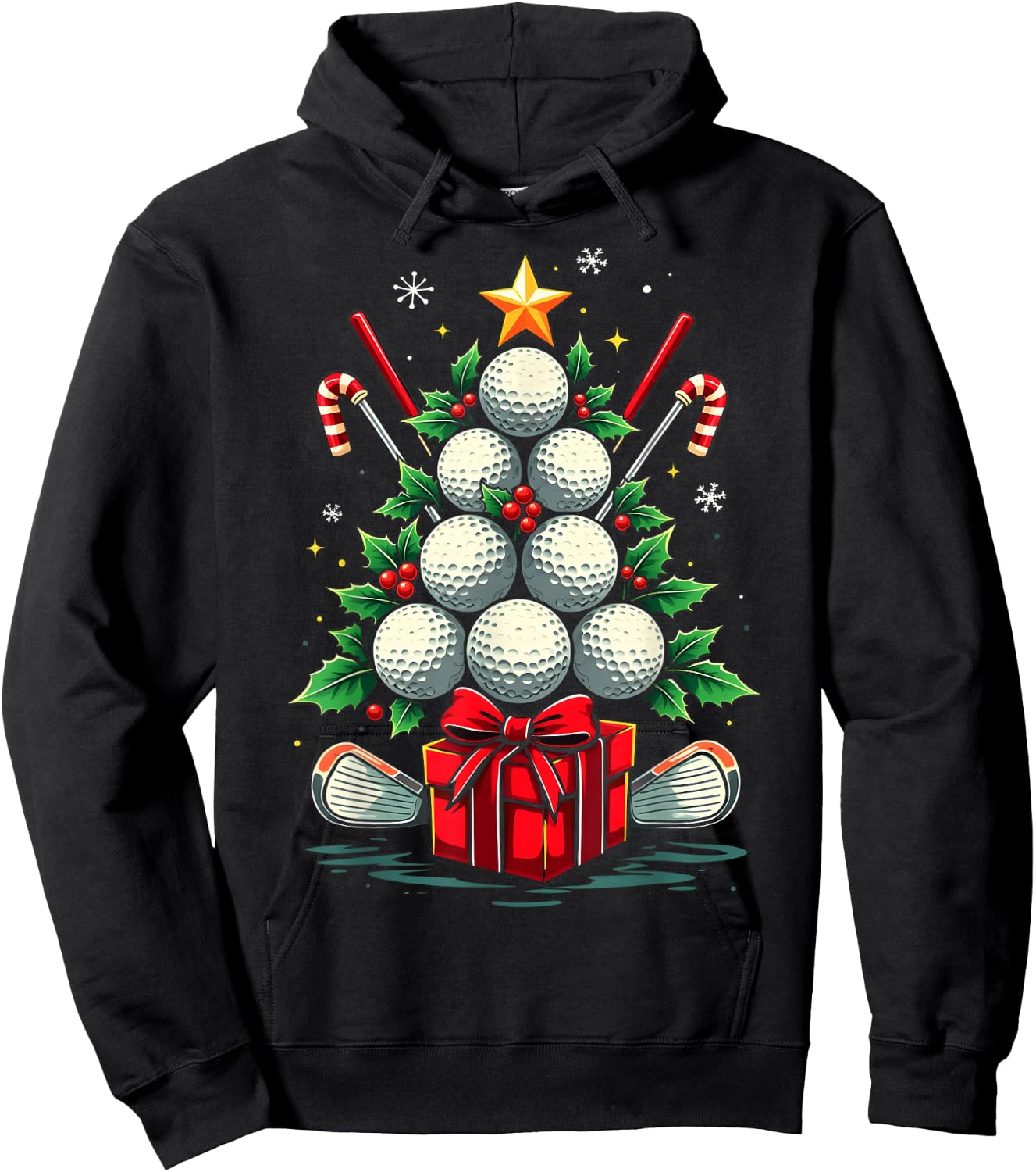 Funny Golf Ball Christmas Tree Santa Hat Xmas Men Women Hoodie - Hoodie | Black