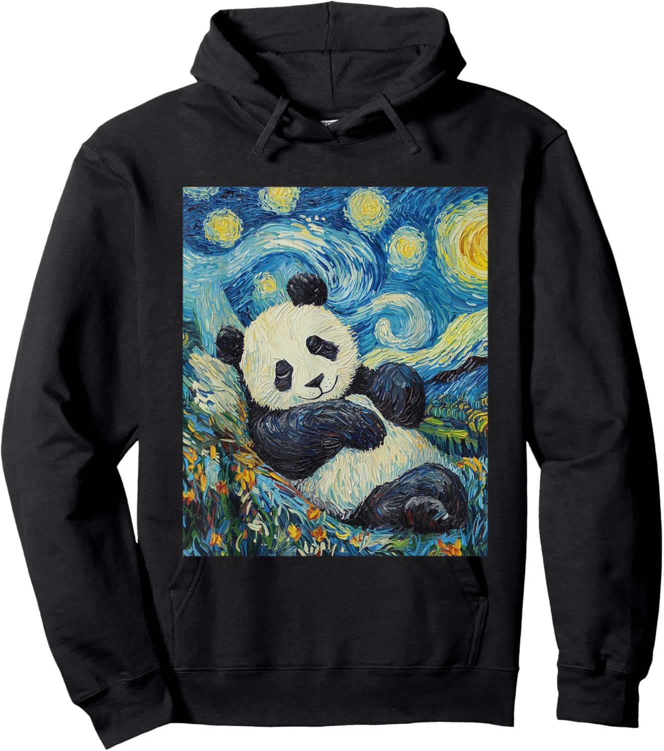 Cute Panda Bear - Van Gogh Style - Starry Night Graphic Hoodie - Hoodie | Black