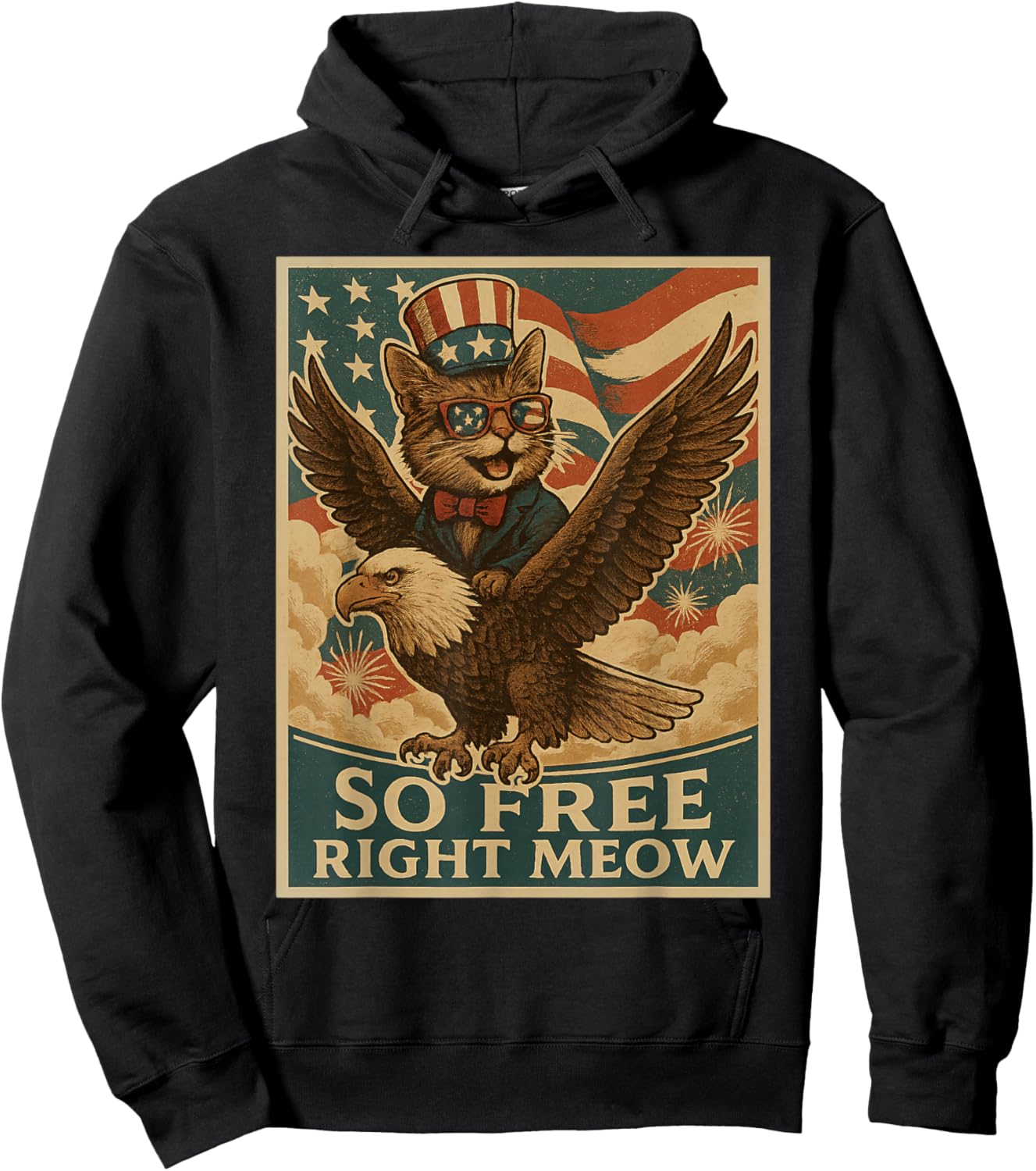 Funny Cats Fourth of July Sayings Shirts So Free Right Meow Hoodie - Hoodie | Black