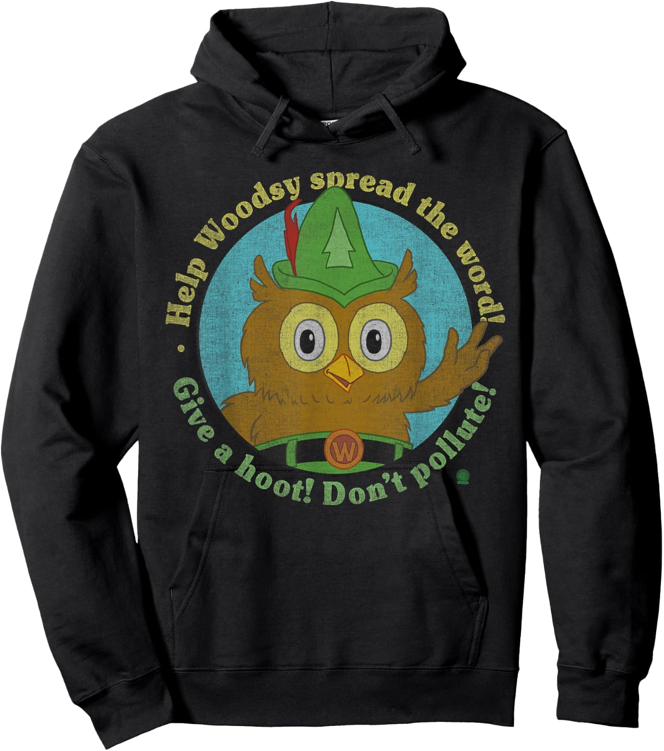 Woodsy Owl Give a Hoot Distressed and Faded Hoodie - Hoodie | Black