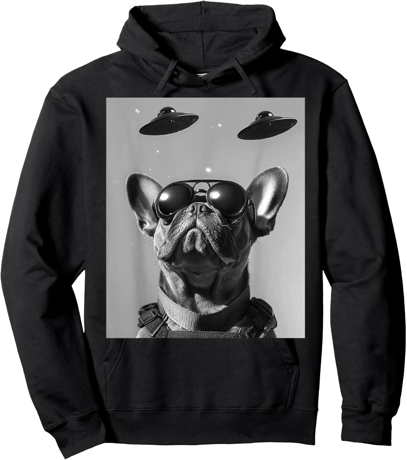 Funny graphic French Bulldog Frenchie UFO Alien Funny weird Hoodie - Hoodie | Black