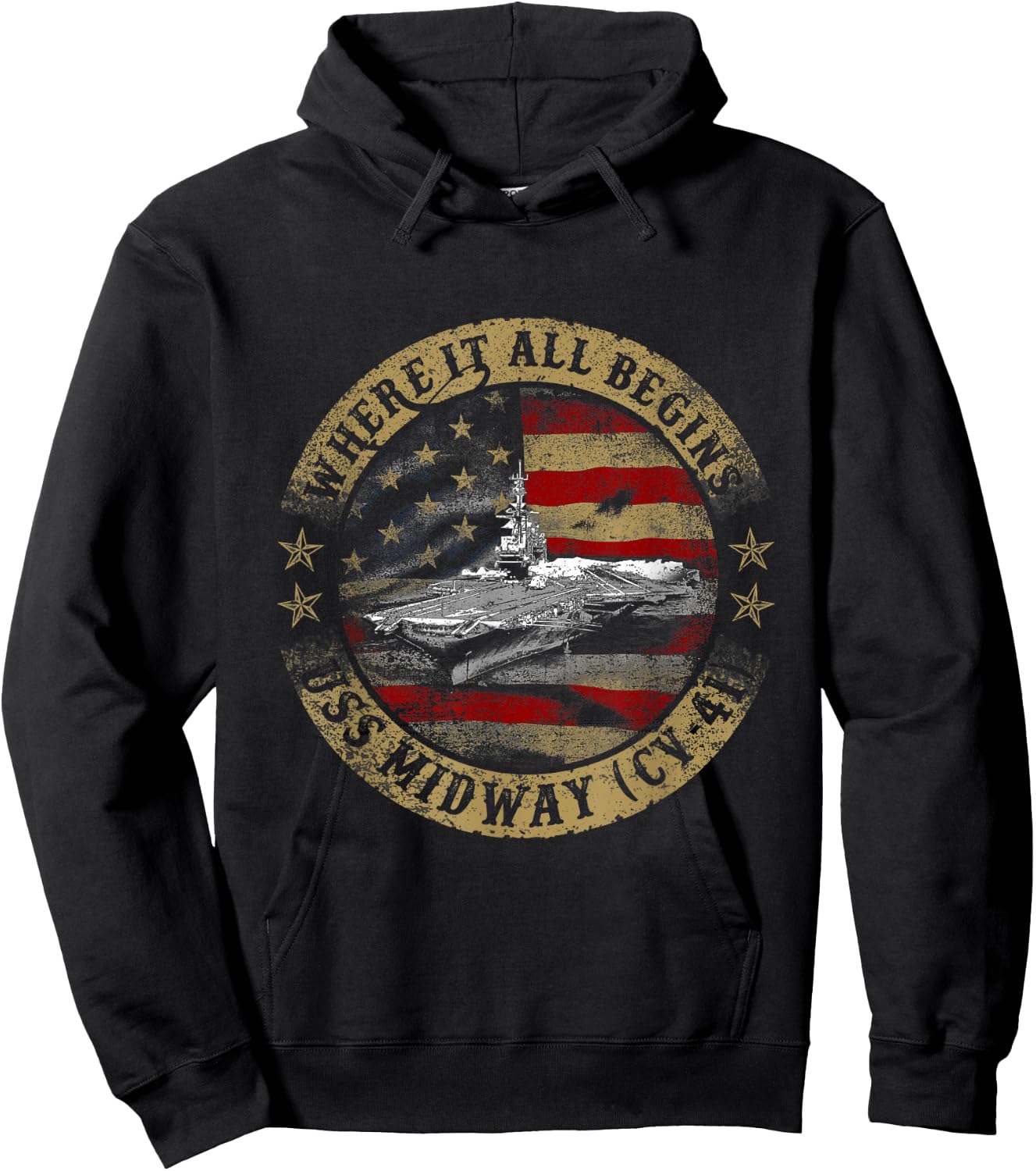 Where It All Begins Uss Midway CV 41 US Army Hoodie - Hoodie | Black