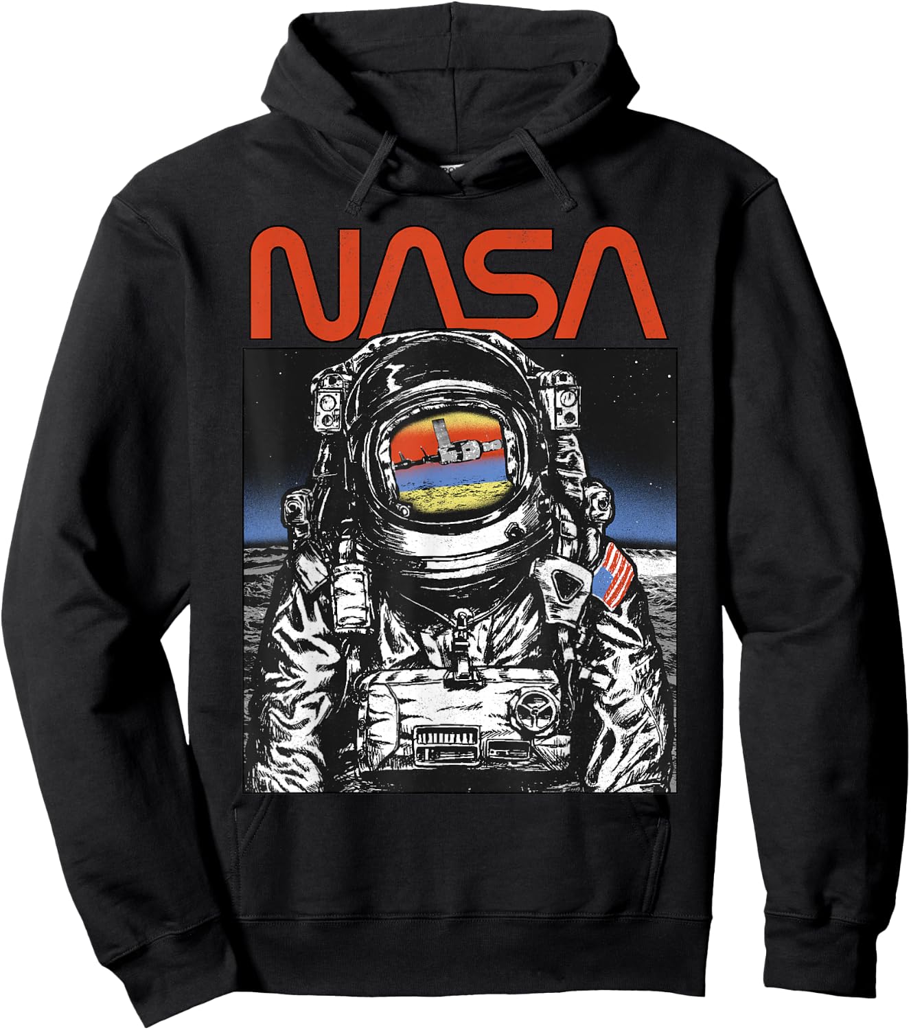 NASA Vintage Astronaut Moon Walk Reflection Hoodie - Hoodie | Black