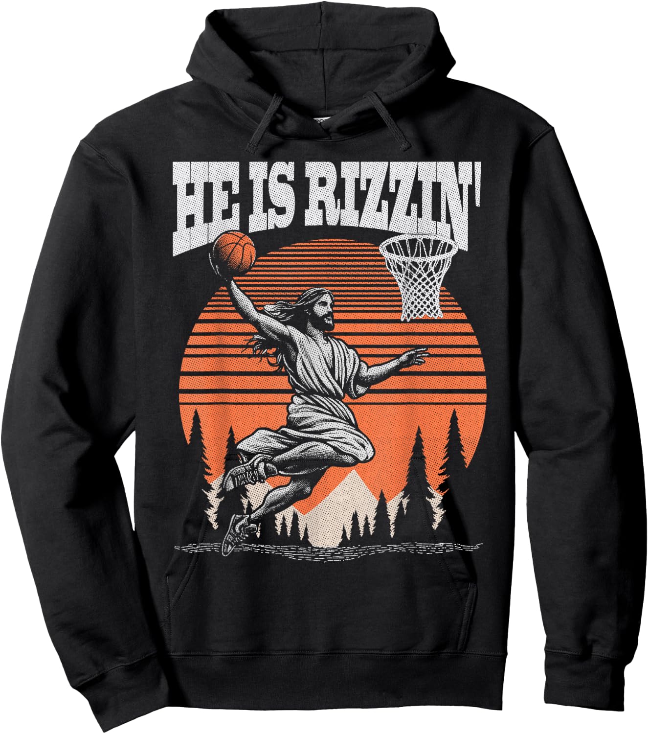 Funny Retro He Is Rizzin Christian Easter Playing Basketball Hoodie - Hoodie | Black