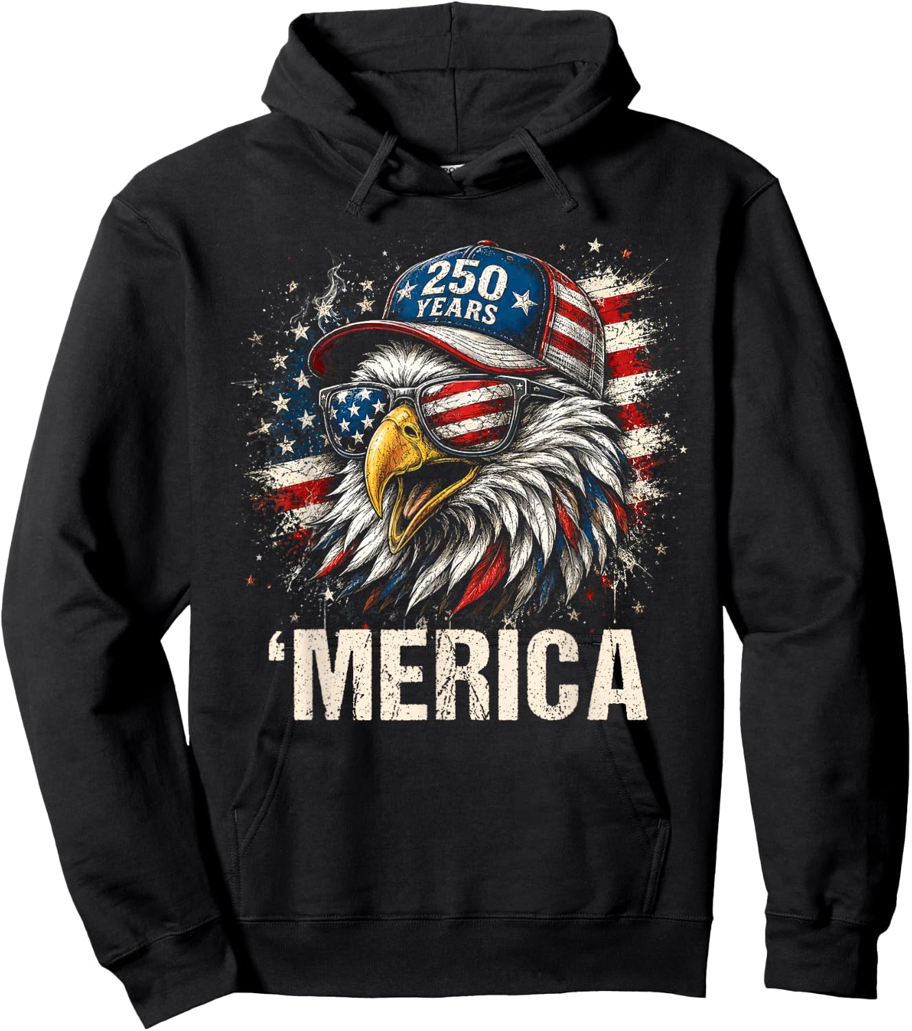 America Bald Eagle US American Flag Patriotic 4th of July Hoodie - Hoodie | Black