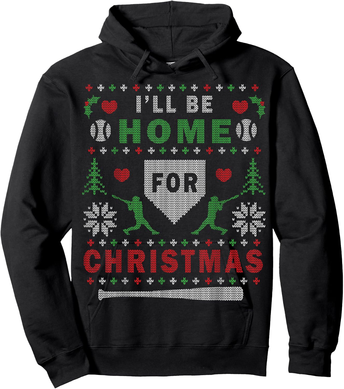 I'll Be Home for Christmas Baseball Ugly Christmas Hoodie - Hoodie | Black