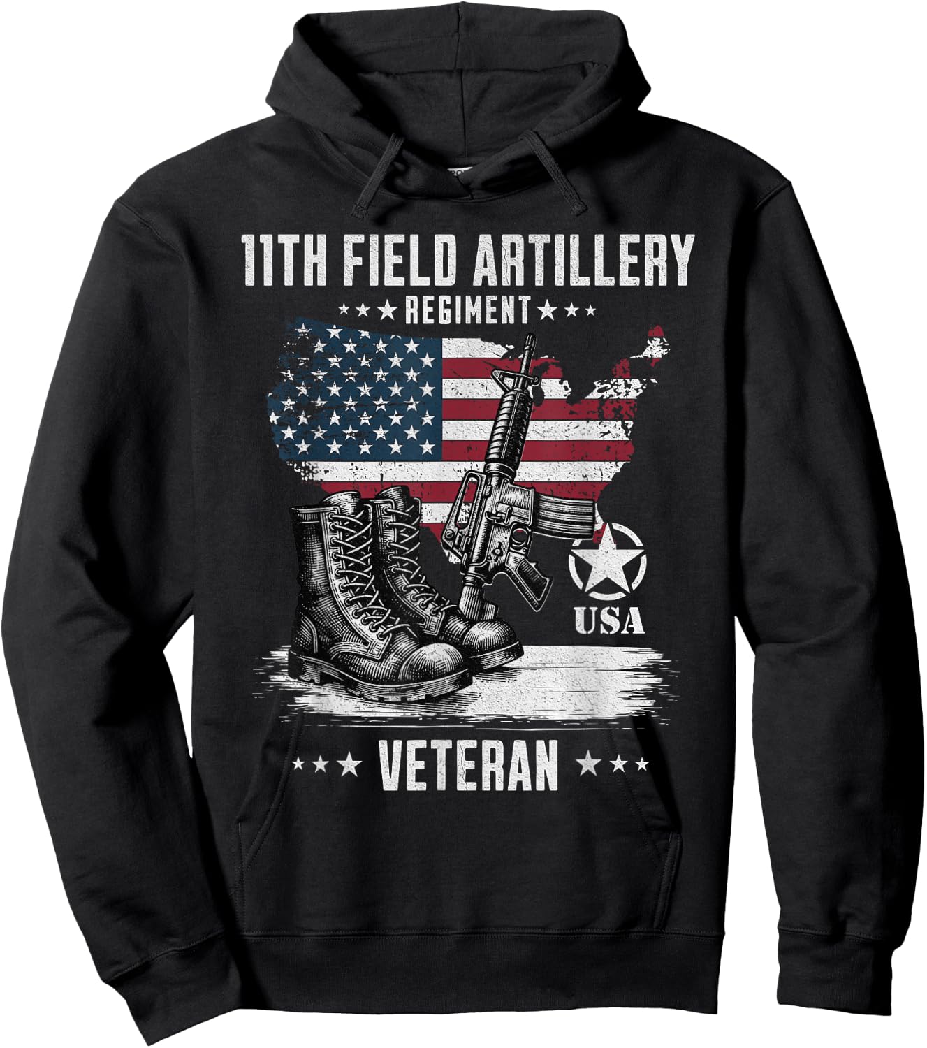 11th Field Artillery Regiment Veteran Military Distressed Hoodie - Hoodie | Black