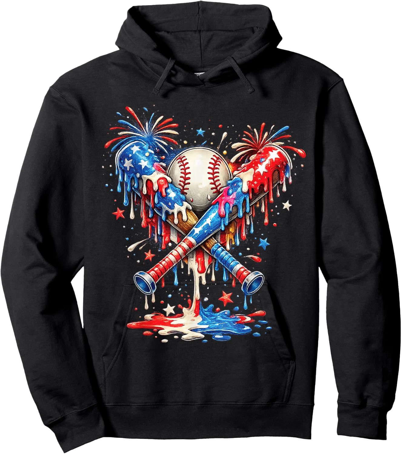 Baseball Drip Ice Cream Patriot American Flag 4th of July Hoodie - Hoodie | Black
