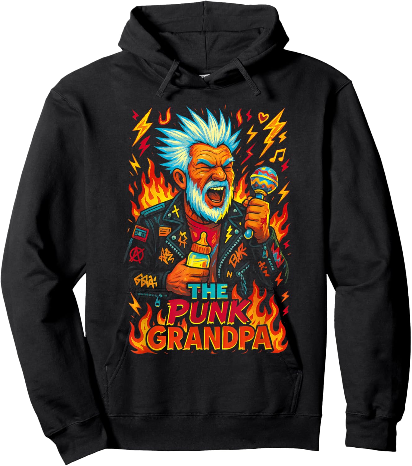 The Punk Grandpa Funny Design for Grandfahers Hoodie - Hoodie | Black