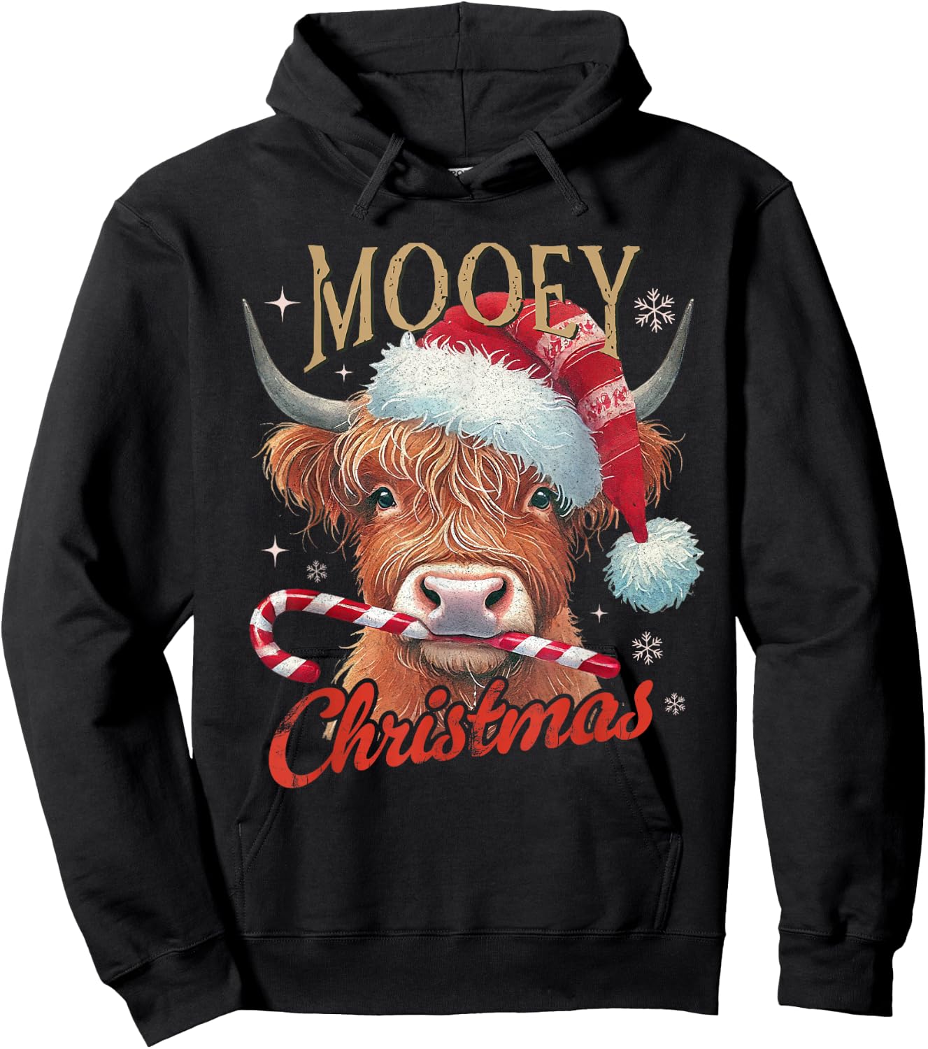 Mooey Christmas Highland Cow Design Xmas Cow Lover Funny Hoodie - Hoodie | Black