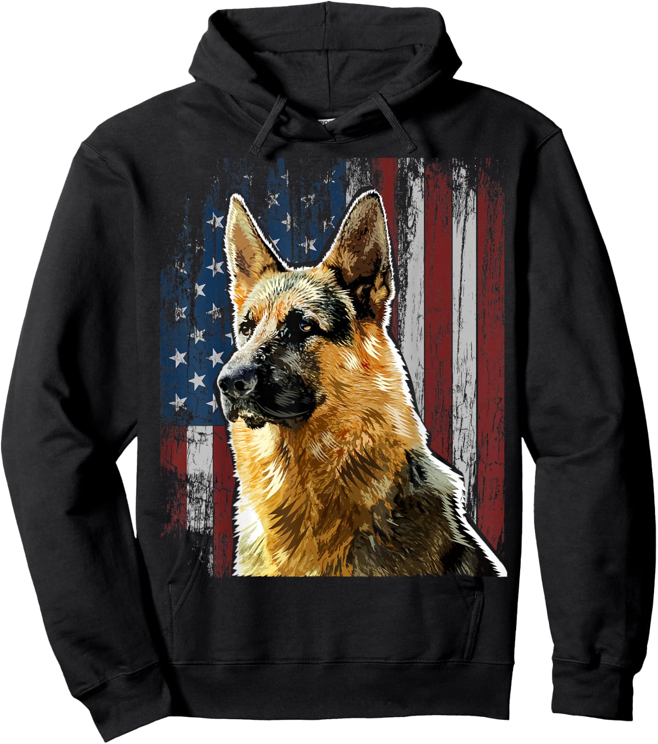 Patriotic German Shepherd American Flag Dog Gift Men Women Hoodie - Hoodie | Black
