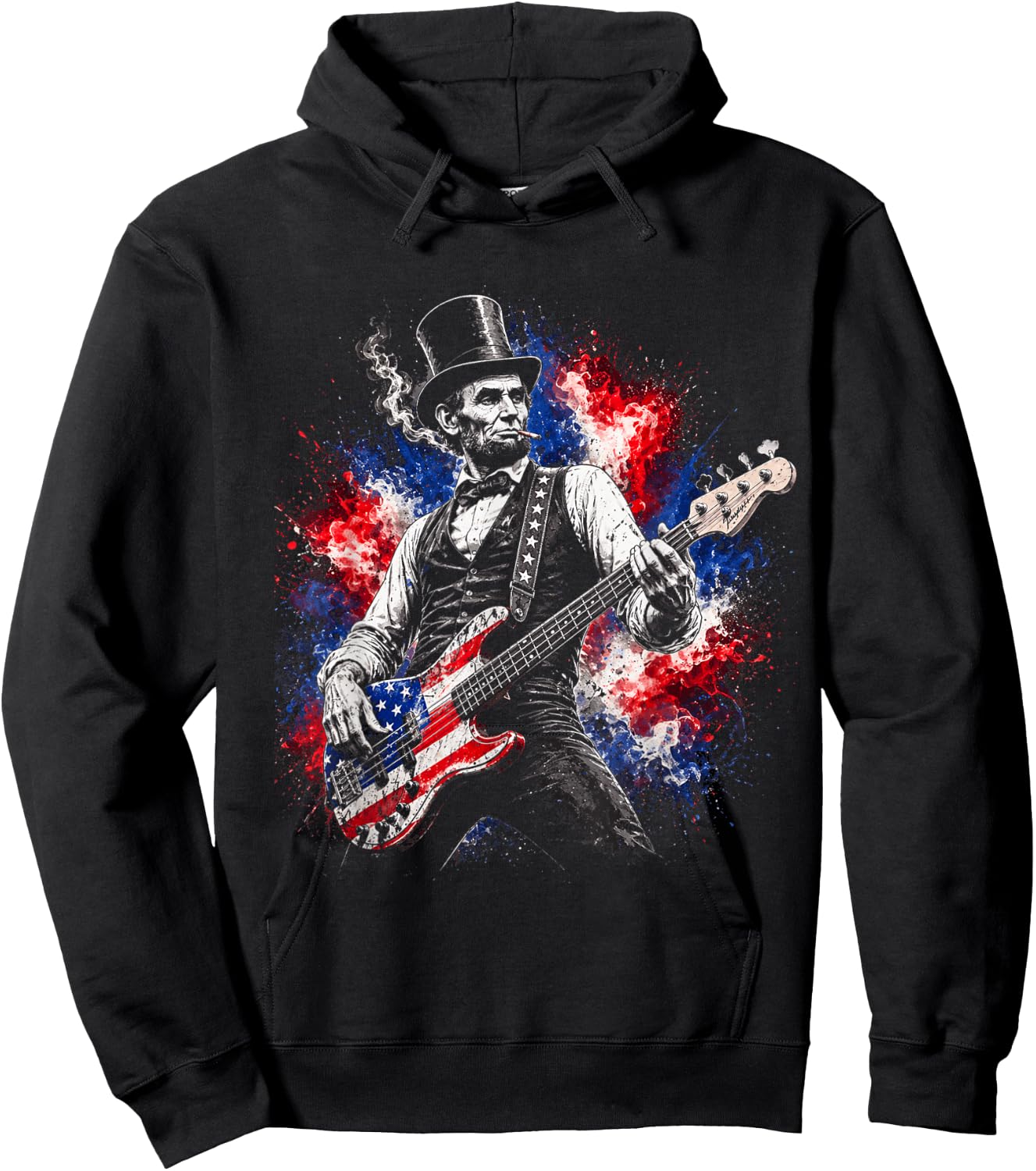 abe Lincoln Playing Guitar USA Flag 4th July Lincoln Guitar Hoodie - Hoodie | Black