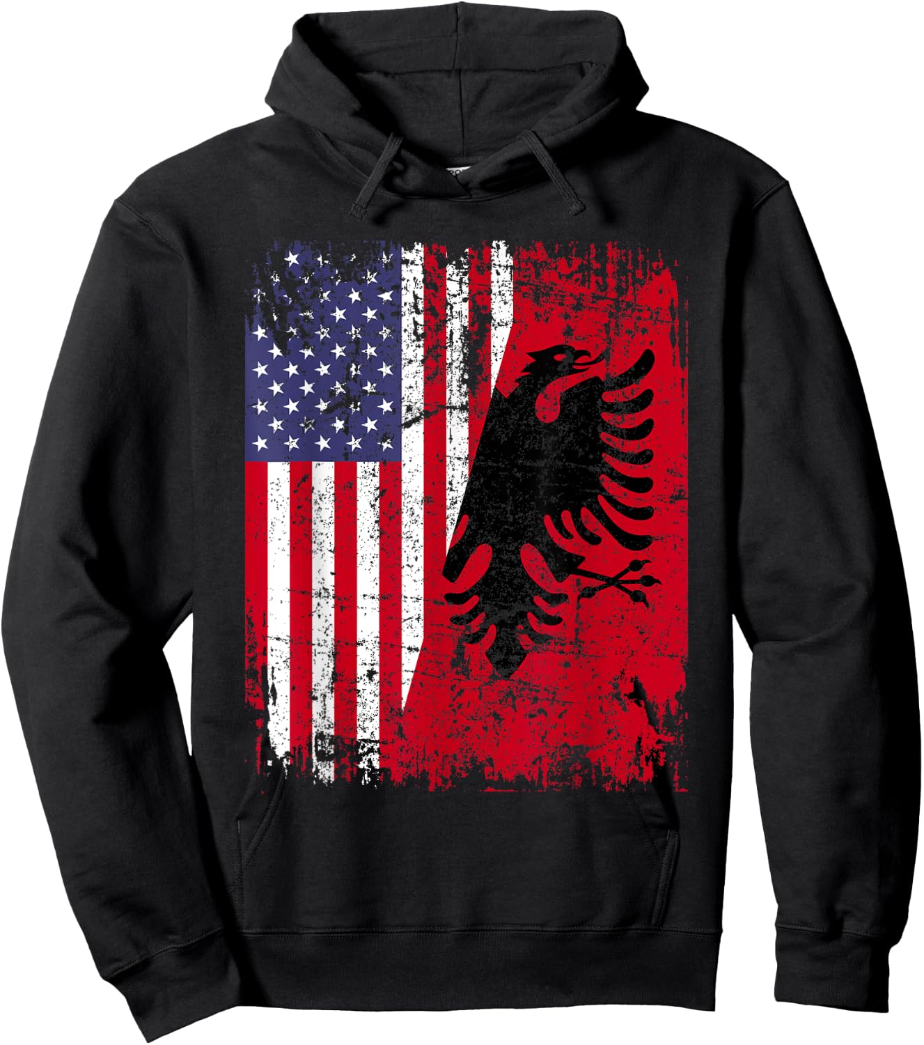 ALBANIAN ROOTS | Red Eagle | ALBANIA American Flag Hoodie - Hoodie | Black