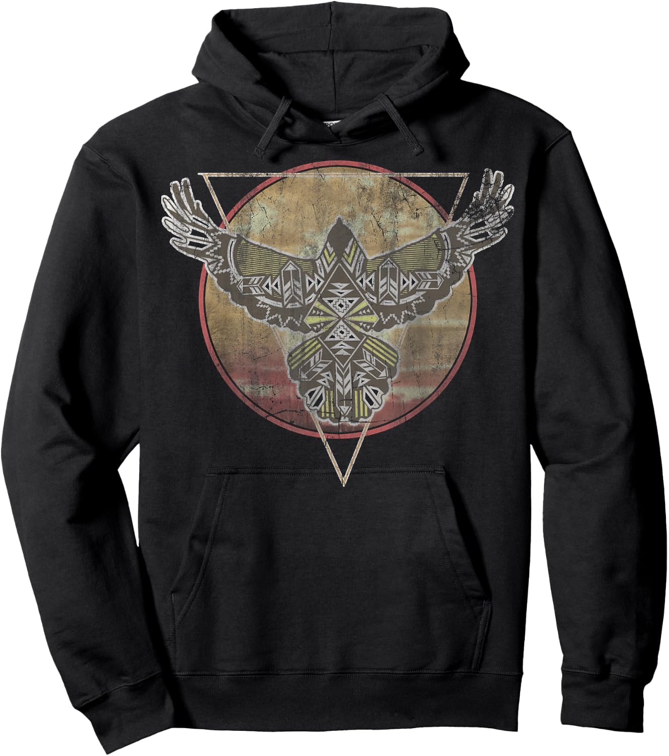 Geometric Spirit Eagle Over The Moon Hoodie - Hoodie | Black