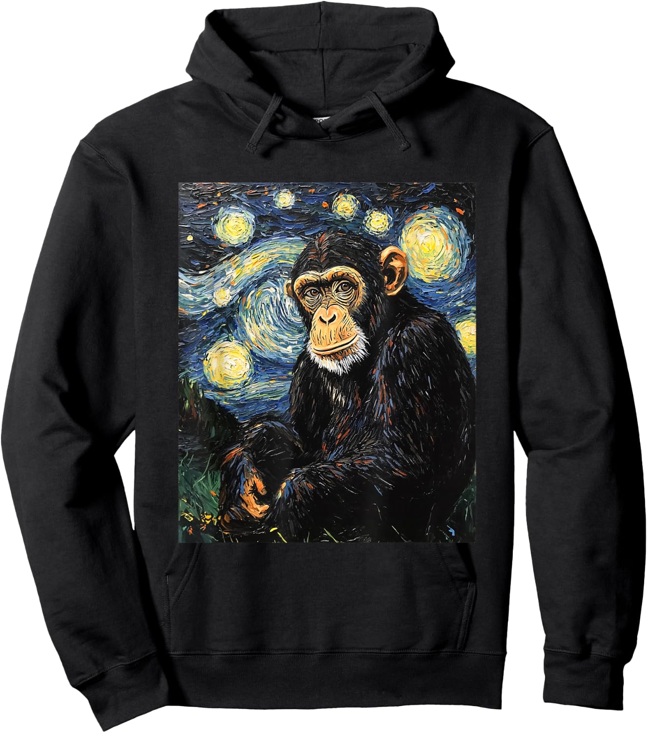 Chimpanzee Monkey - Van Gogh Style - Starry Night Hoodie - Hoodie | Black