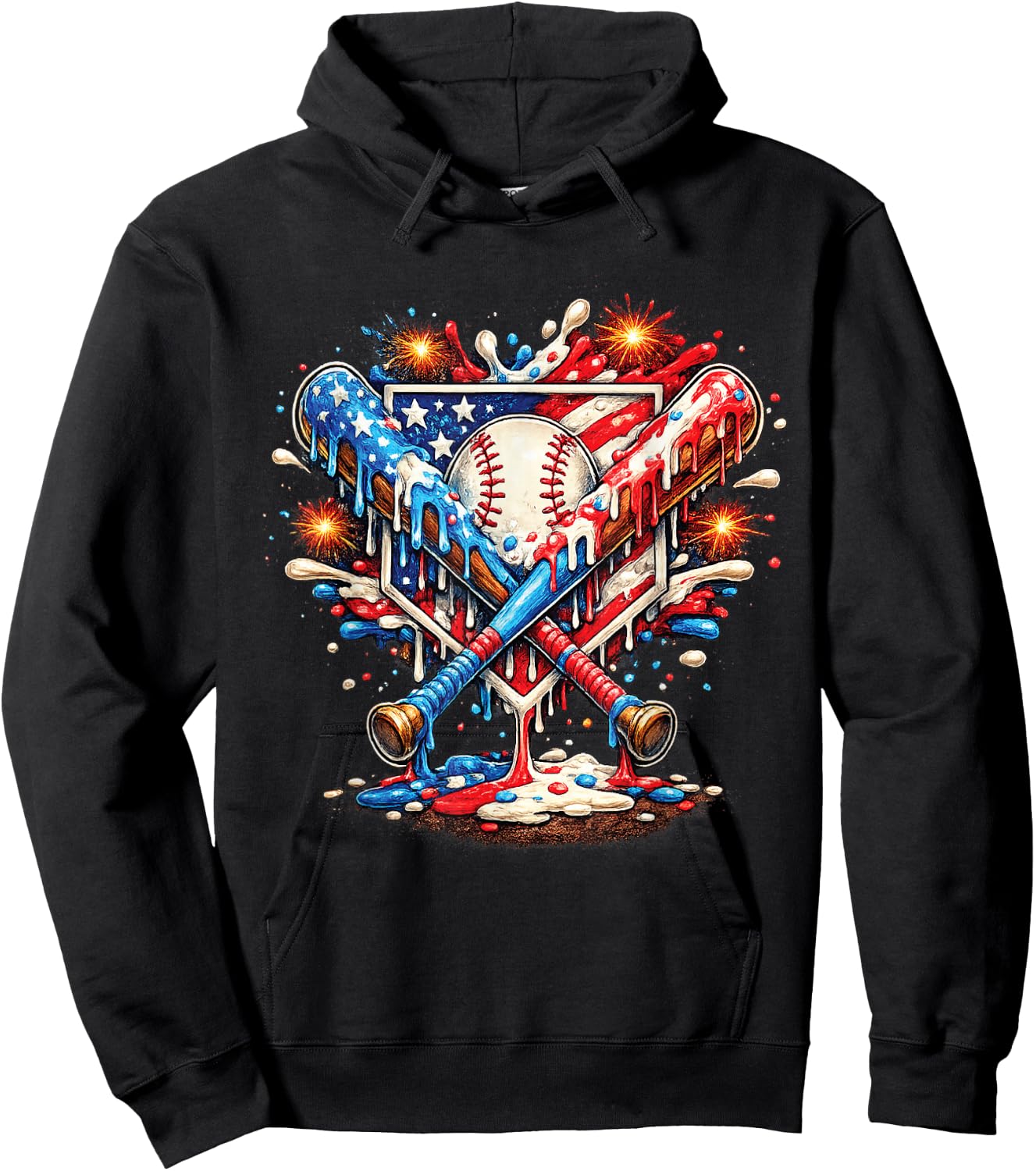 Baseball Drip Ice Cream 4th of July American USA Flag Boys Hoodie - Hoodie | Black