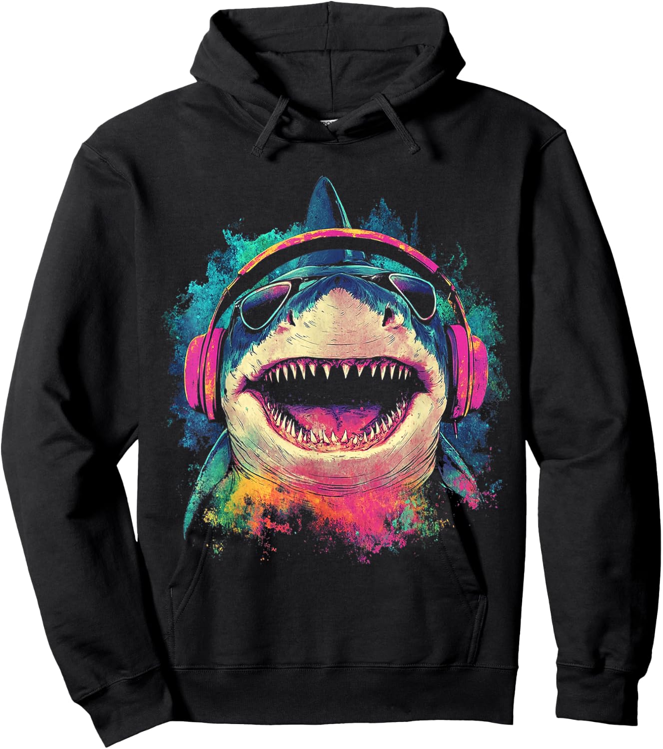 Shark Animal Graphic Music Headphone Art Shark Hoodie - Hoodie | Black