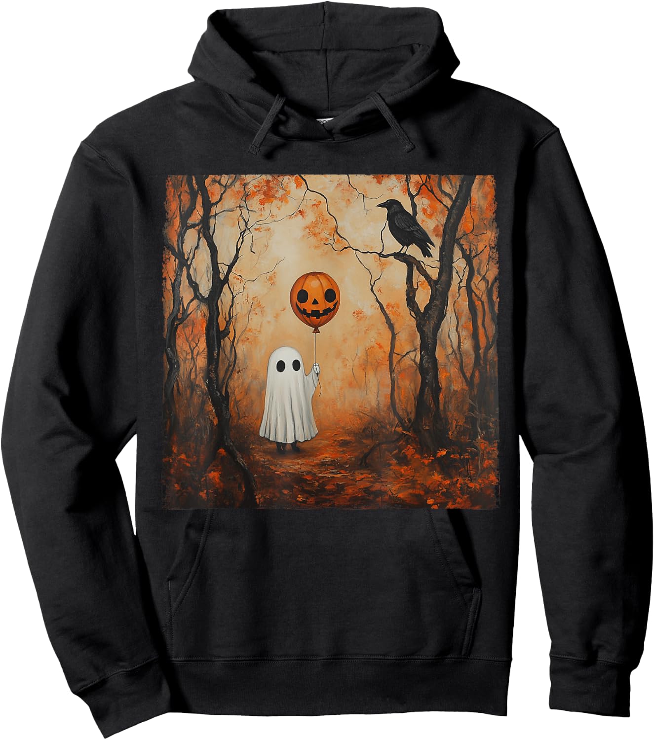 Vintage Ghost Pumpkin Gothic Halloween Ghost Spooky Season Hoodie - Hoodie | Black