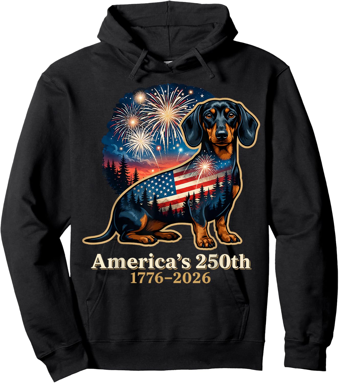 Funny Dachshund 4th of July Hoodie - Hoodie | Black