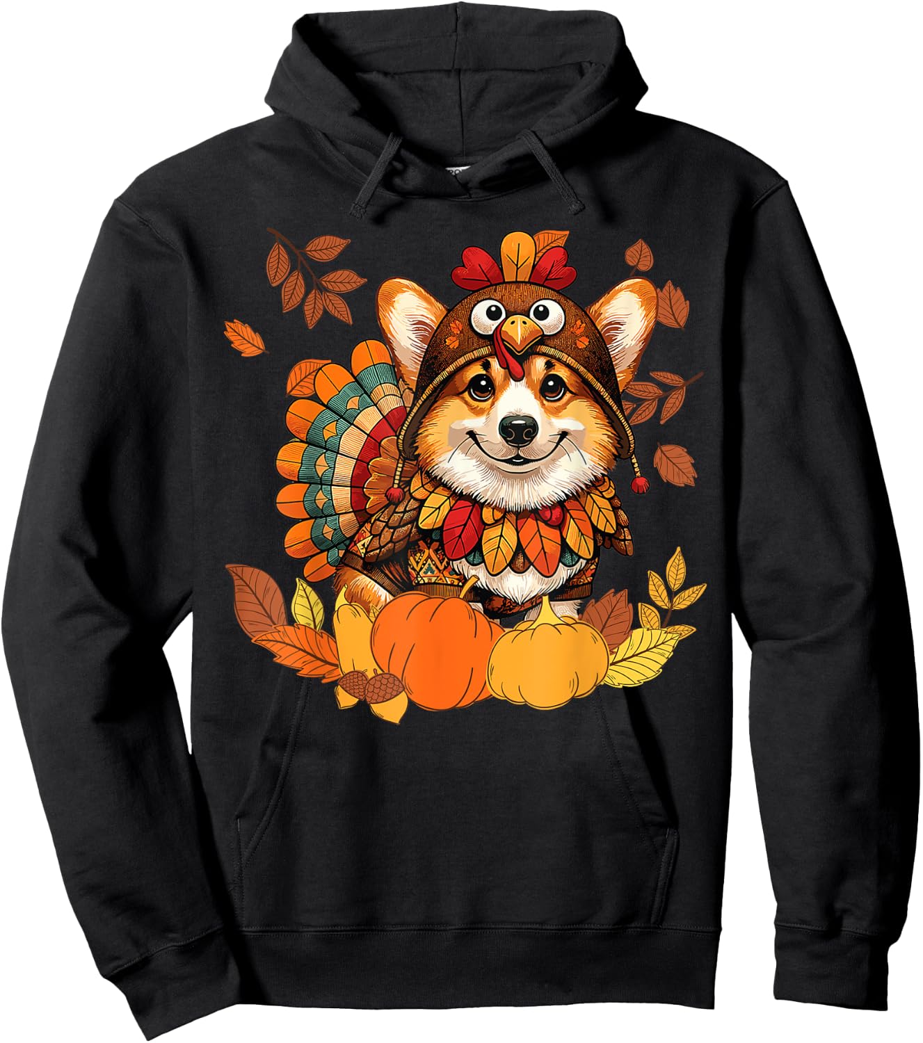 Corgi Dog Turkey Thanksgiving Costume Women Men Kids Toddler Hoodie - Hoodie | Black