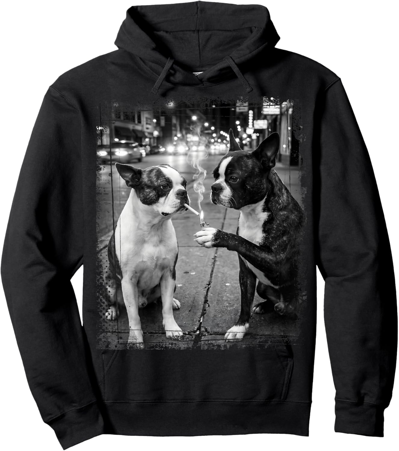 Boston Terrier Smoking Dog Edgy Street Art Hoodie - Hoodie | Black