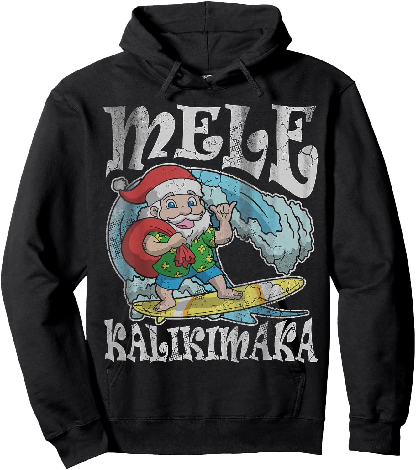 Mele Kalikimaka Christmas Santa Claus Hawaii Surfing Men Hoodie - Hoodie | Black