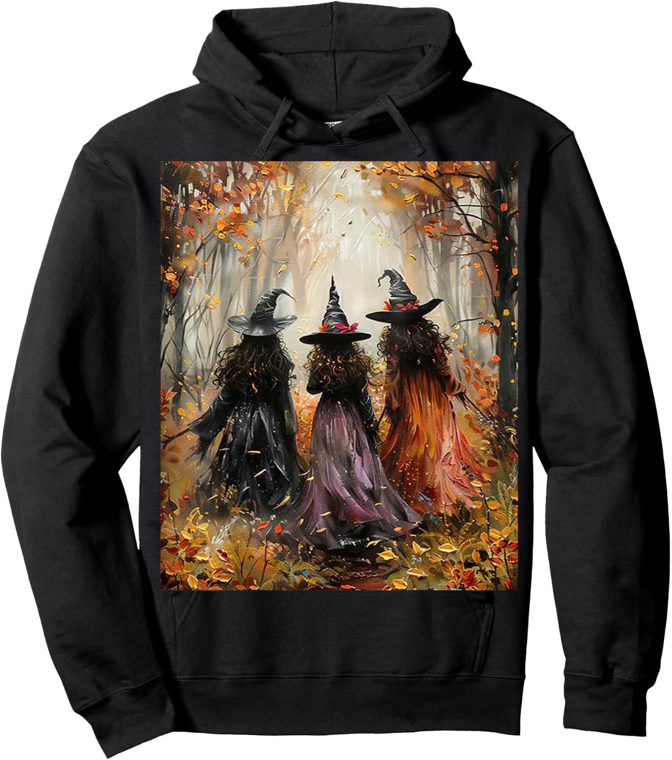 Autumn Three Witches Leaves Painting Art Hoodie - Hoodie | Black