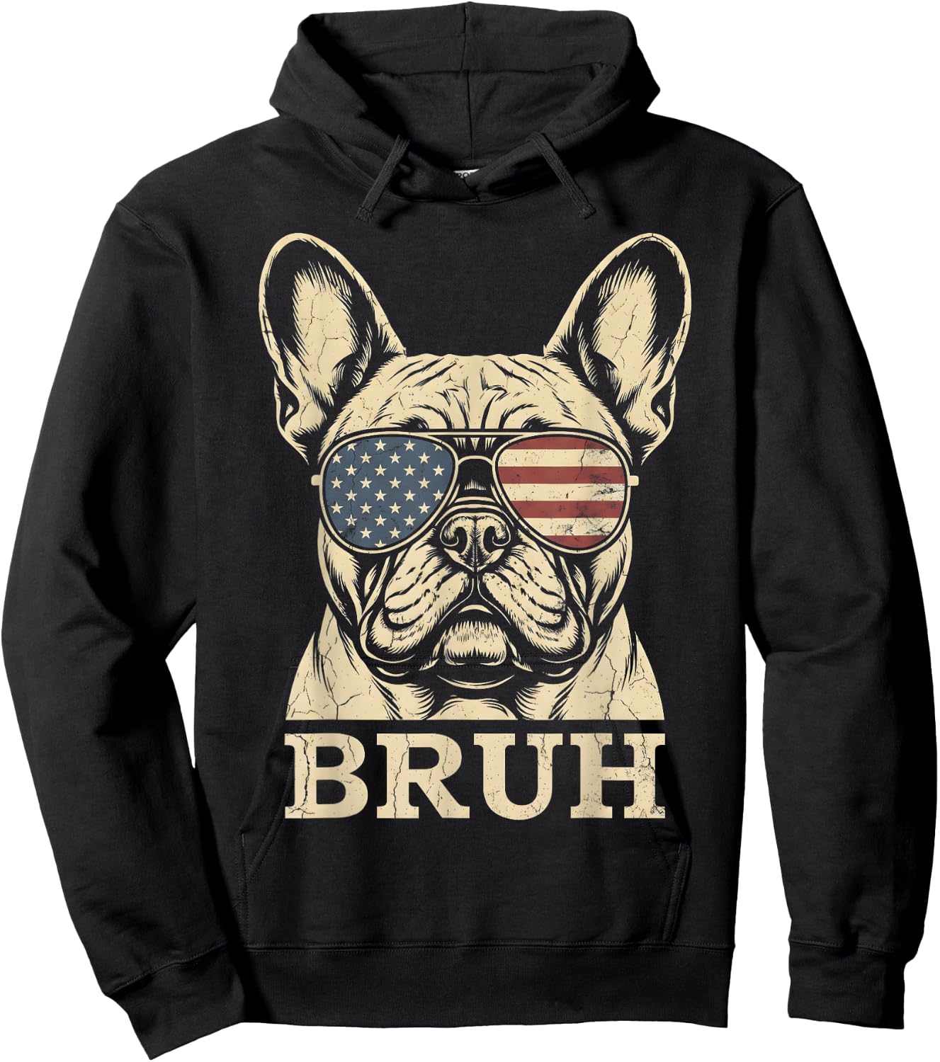 French Bulldog Sunglasses USA Flag Bruh Funny Dog Lovers Hoodie - Hoodie | Black