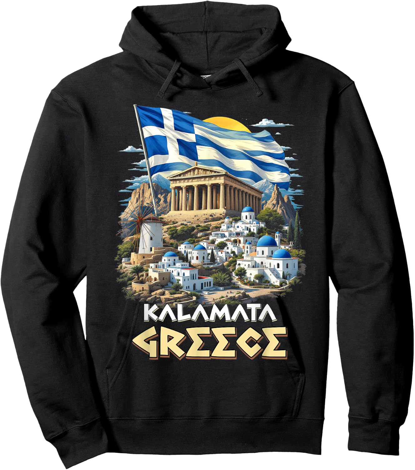 Kalamata Greece Flag Kalamata Souvenir Travel Vacation Hoodie - Hoodie | Black