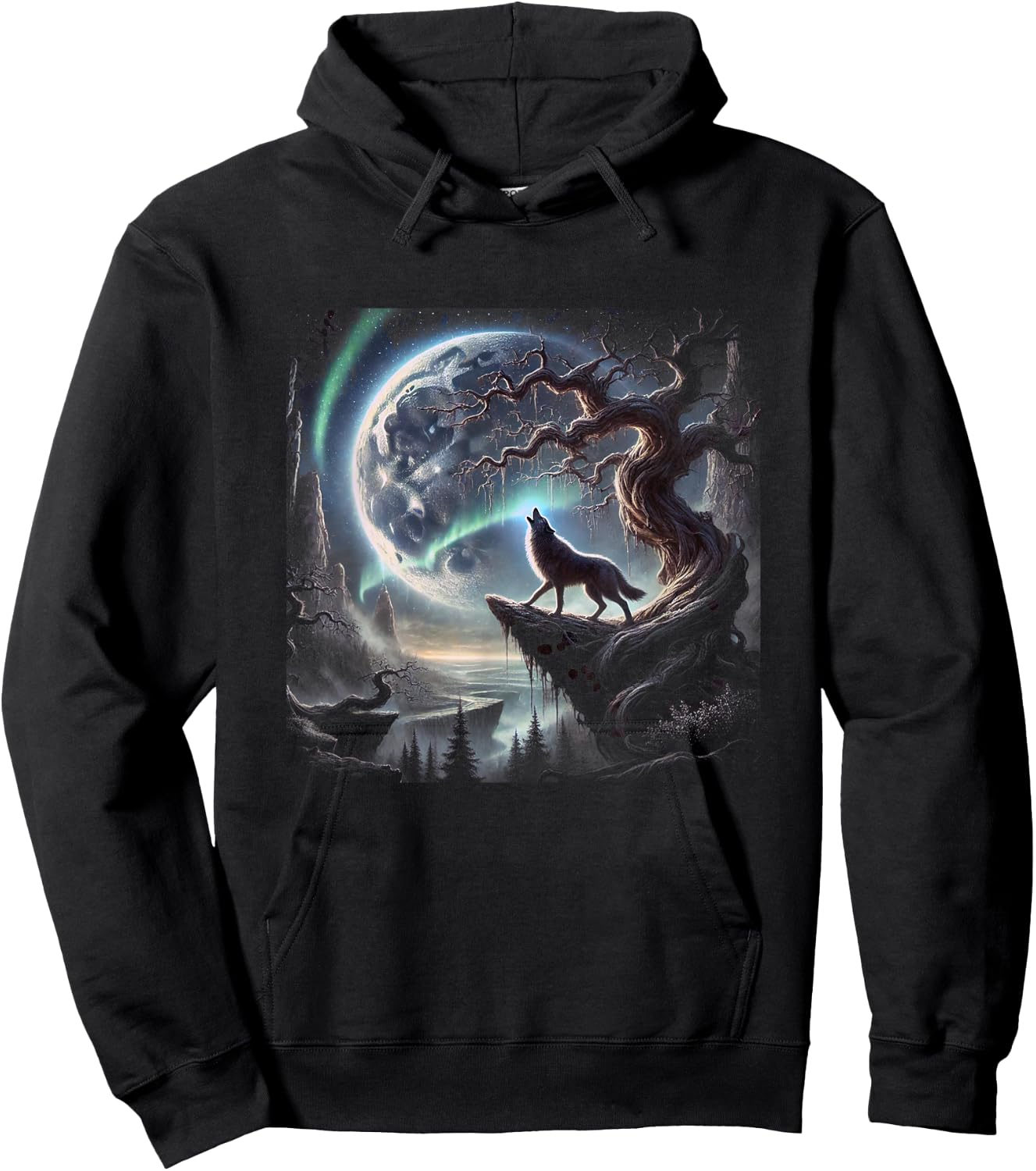 Wolf howling in crescent moon Hoodie - Hoodie | Black