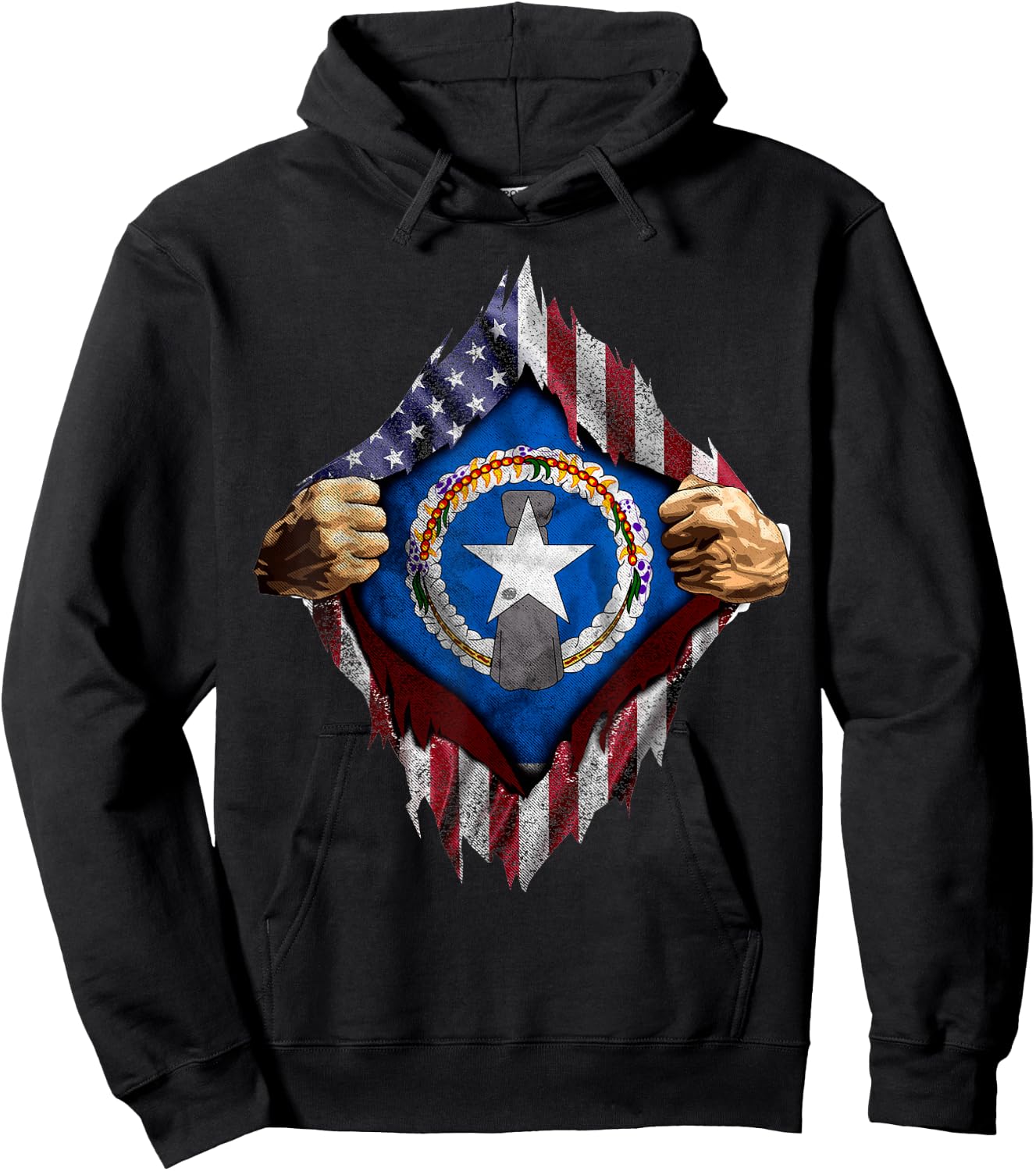 Saipan American Flag Shirt - CNMI seal T shirt Hoodie - Hoodie | Black