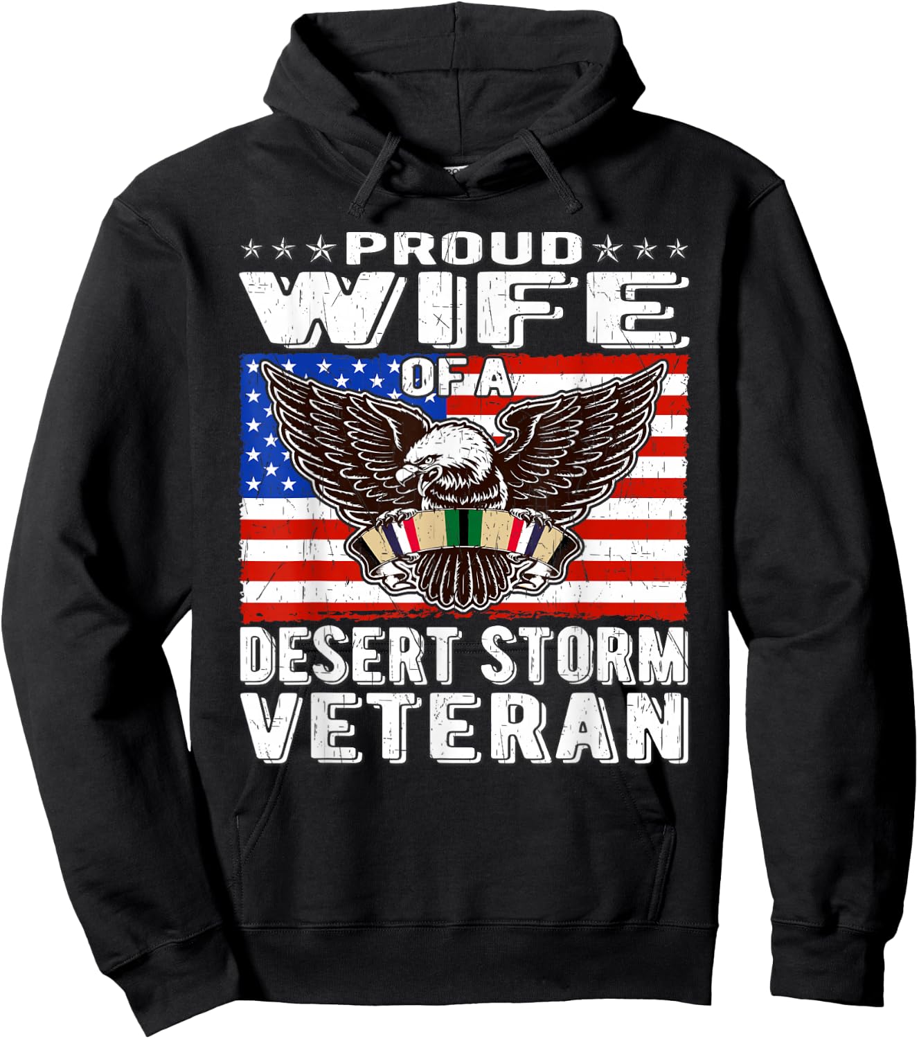 Proud Wife Of Desert Storm Veteran Gulf War Veterans Spouse Hoodie - Hoodie | Black