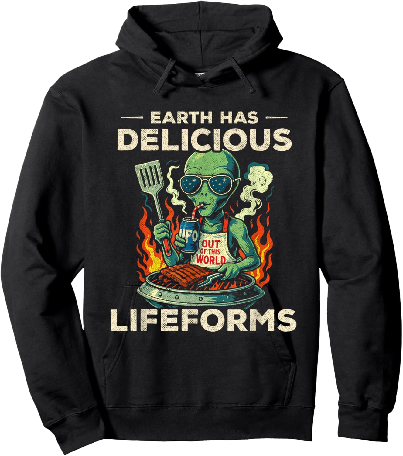Funny Grilling UFO Spaceship BBQ Earth Lifeforms Funny Alien Hoodie - Hoodie | Black