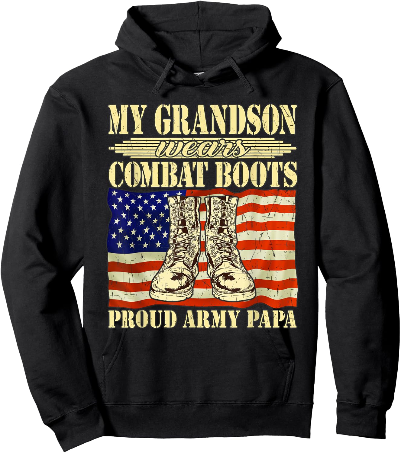 My Grandson Wears Combat Boots Military Proud Army Papa Gift Hoodie - Hoodie | Black