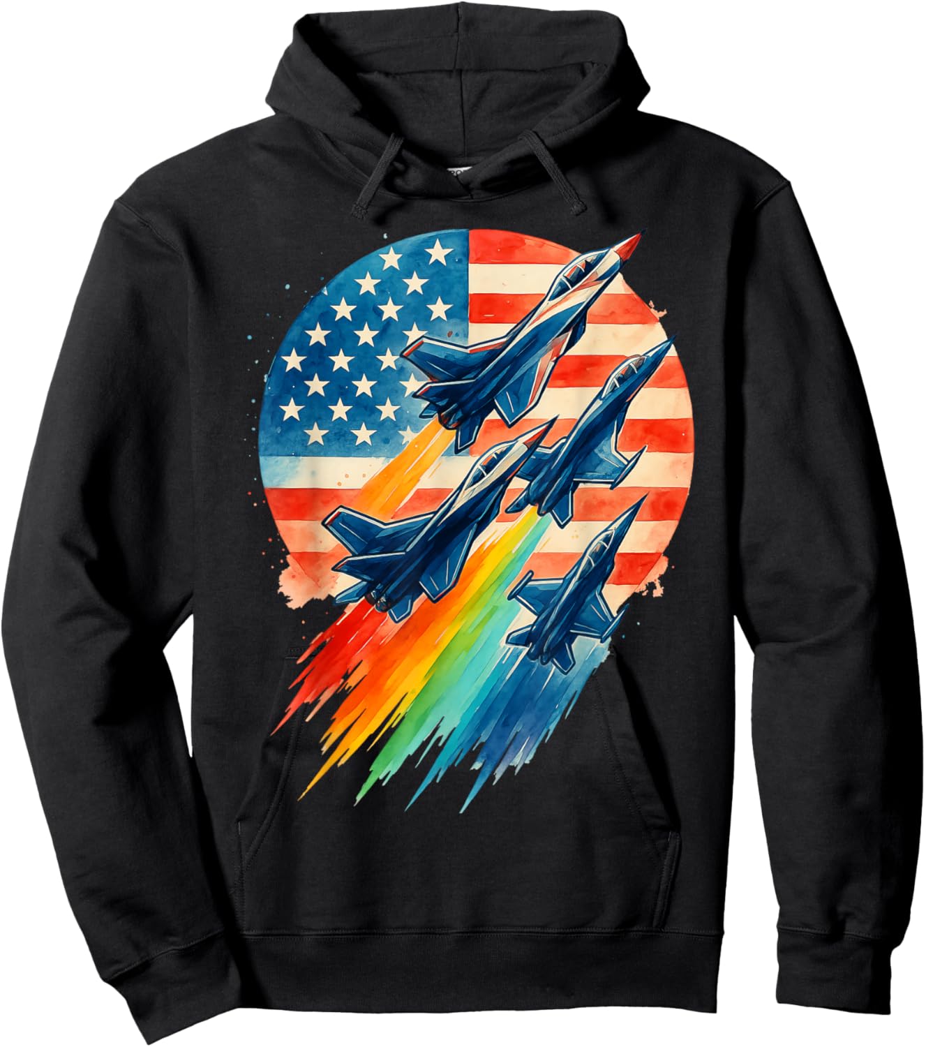 Vintage Fighter American Flag Fighter Jet 4th of July Hoodie - Hoodie | Black