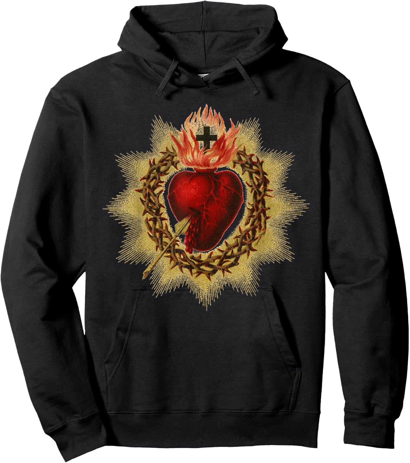 Catholic T Shirt - Sacred Heart in Crown of Thorns Hoodie - Hoodie | Black
