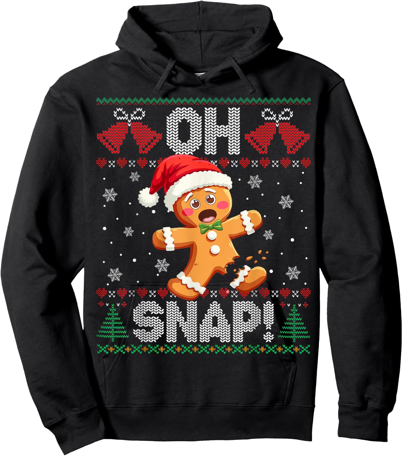 Funny Gingerbread Man Oh Snap Christmas Ugly Xmas Sweater Hoodie - Hoodie | Black