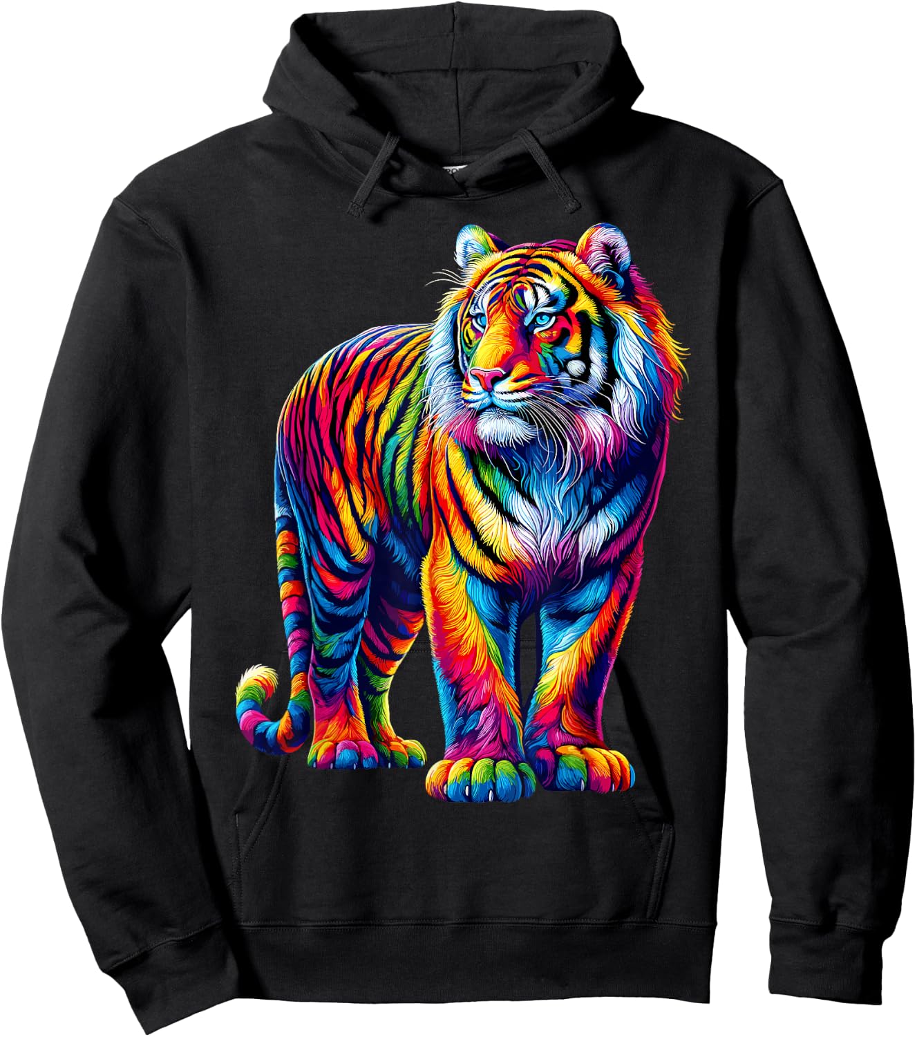 Vibrant Colorful Tiger Art Shirt Rainbow Wild Cat Animal Hoodie - Hoodie | Black