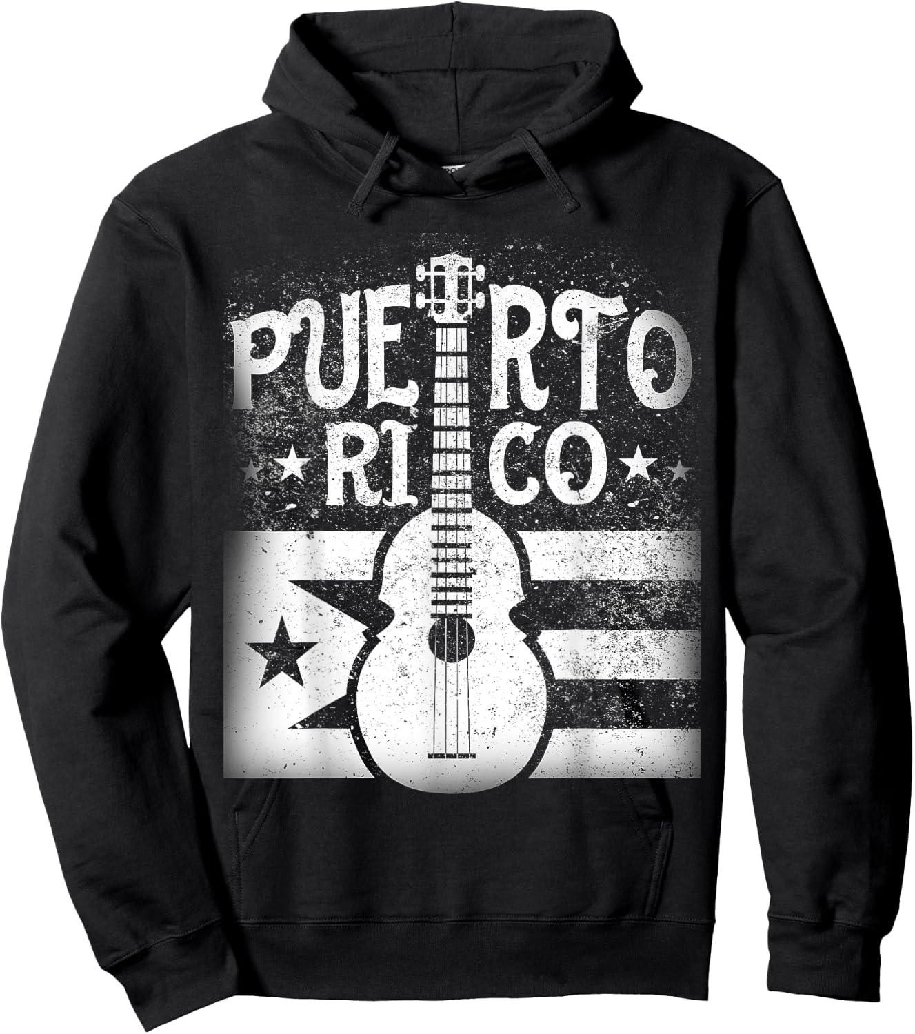 Puerto Rican | Cuatro Guitar Puerto Rico Flag T Shirt Hoodie - Hoodie | Black