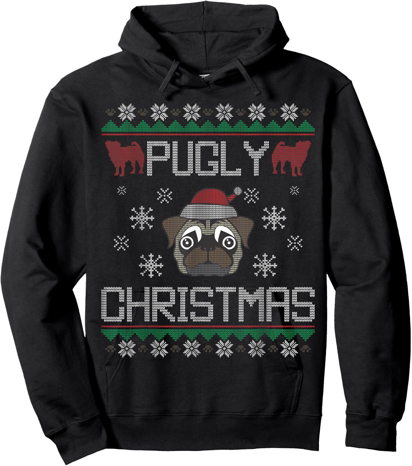 Pugly Christmas Ba Ham Pug Ugly Christmas Sweater Dog Pugs Men Women Kids Hoodie - Hoodie | Black