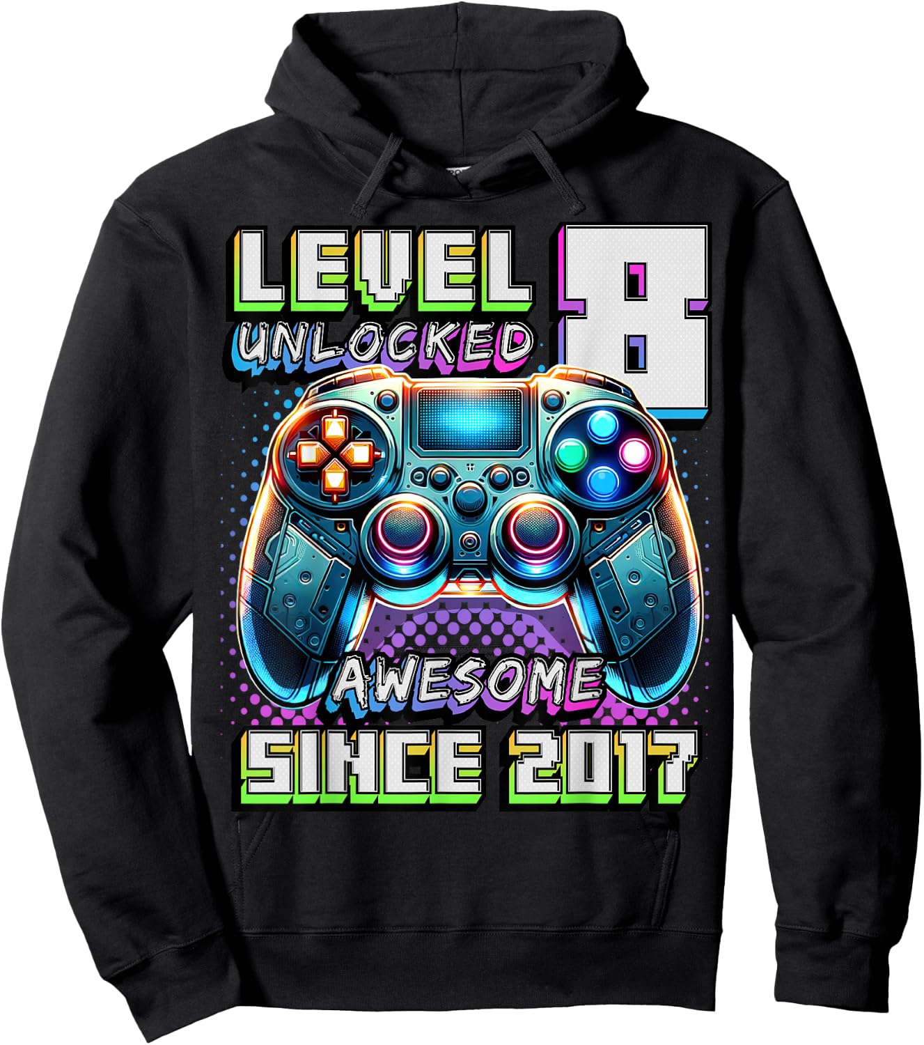8th Birthday Boy Level 8 Gamer 8 Year Video Game Party Hoodie - Hoodie | Black