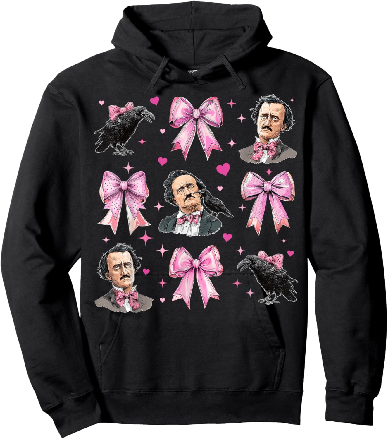 Edgar Allan Poe Literature Girl Coquette Bow Pink Mom Hoodie - Hoodie | Black