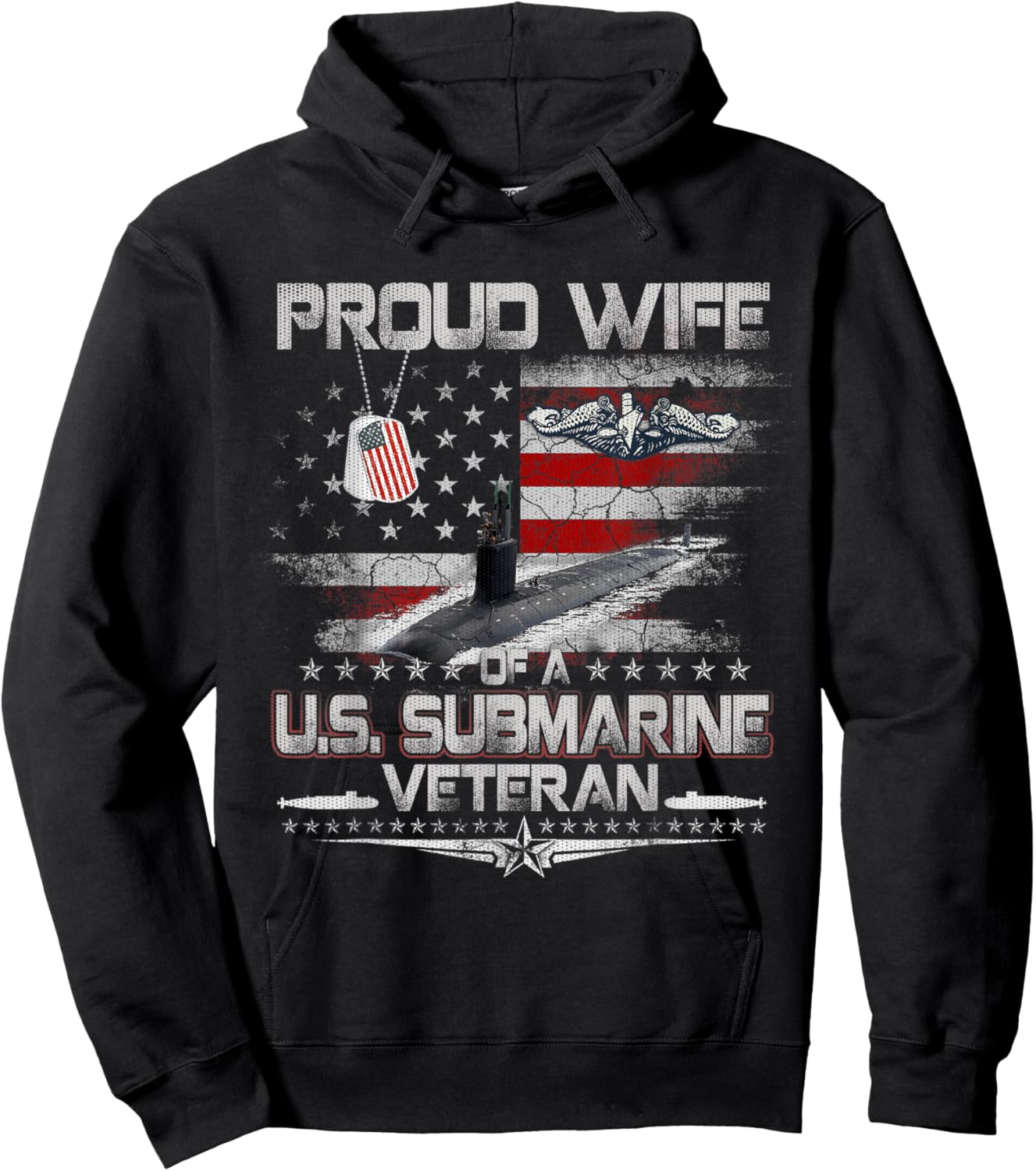 Proud Wife of a Submarine Veteran Patriotic Women Mother Day Hoodie - Hoodie | Black