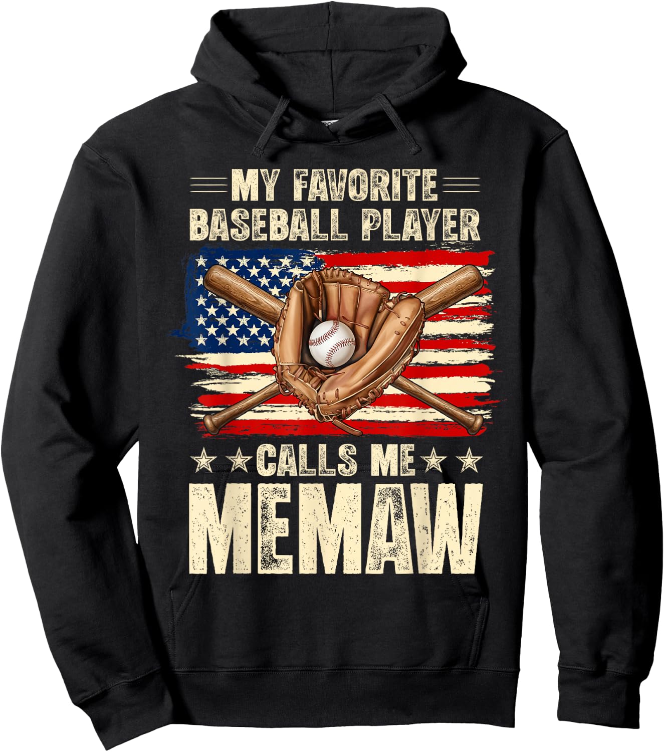 US Flag My Favorite Baseball Player Calls Me Memaw Hoodie - Hoodie | Black