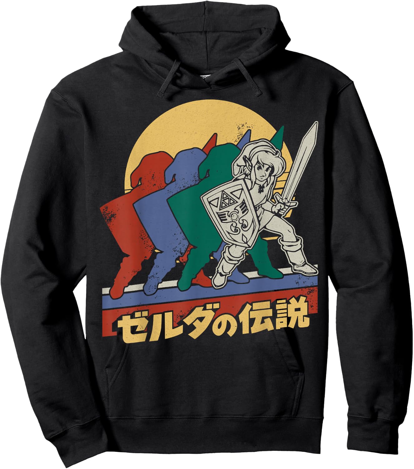 The Legend Of Zelda Retro Link Kanji Portrait - Black, Adult, Male, Short Sleeve, , Legend Of Zelda, S Hoodie - Hoodie | Black