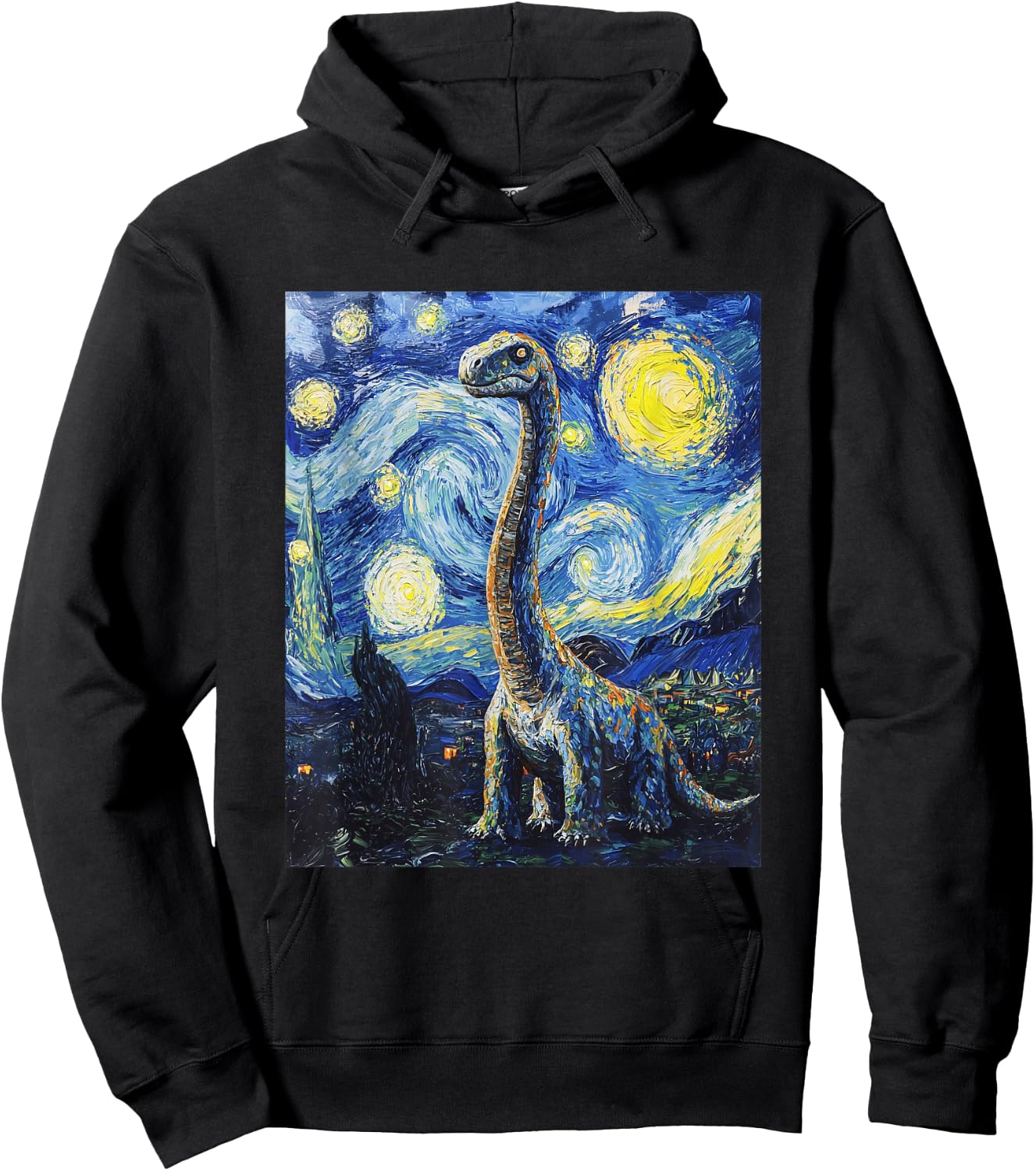 Brachiosaurus Dinosaur Dino - Van Gogh Style - Starry Night Hoodie - Hoodie | Black